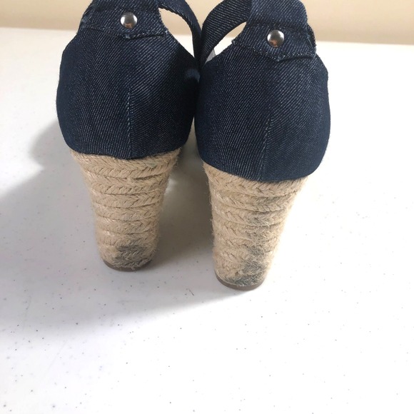 Unisa Womens Wedge Espadrille Sandals Denim Blue Size 9M High Heel Peep Toe‎ - Picture 9 of 10